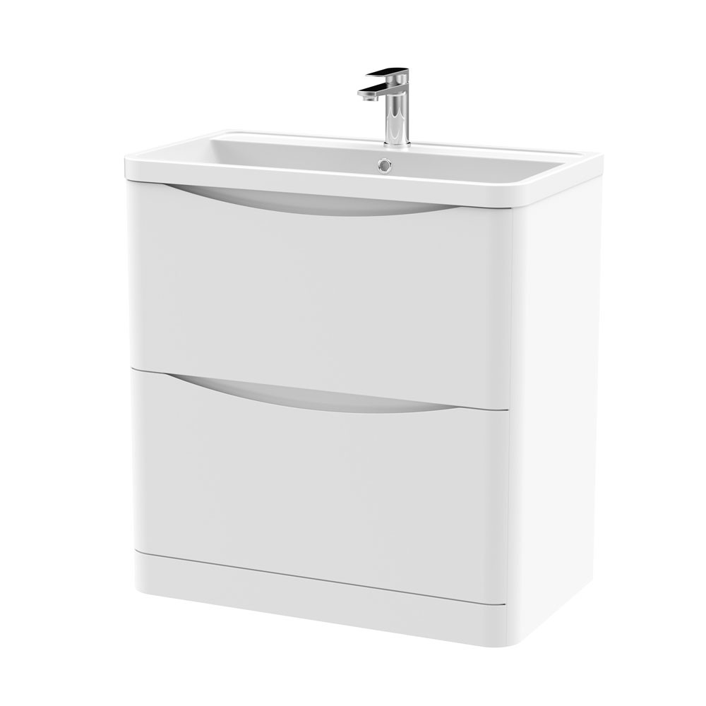 Nuie 800mm Floor Standing Vanity Unit - Satin White - 2 Drawer - Polymarble Basin - Image 2