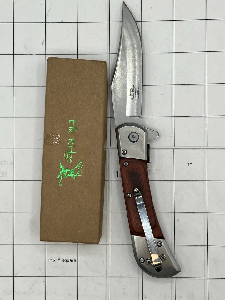 ELK RIDGE SPRING ASSISTED KNIFE ERA009SW WOOD HANDLE POCKET CLIP NOS EDC KNIVES - Image 3 of 4