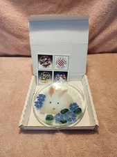 Peggy Karr Bunny Rabbit Small Fused Glass Plate Dish Easter Spring in Box