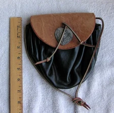 Black powder possibles belt bag leather 6" X 7" opens 4" Muzzle loader pouch