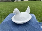 Vintage Indiana Glass Hen on a Nest - Milk Glass - covered candy dish 7"