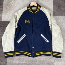Vintage Skookum Varsity Jacket Navy Wool Letterman Chain Stitch Mens Medium