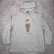 Polo Ralph Lauren Hoodie Mens 2XB Gray Bear Print Pullover Golf Lightweight