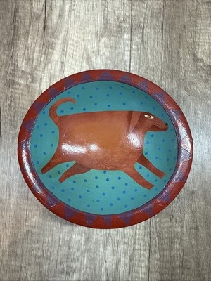 Vtg  94 Beth Logan Urbana Art Stuff Seattle Hand Painted Wood Bowl Chubby Puppy