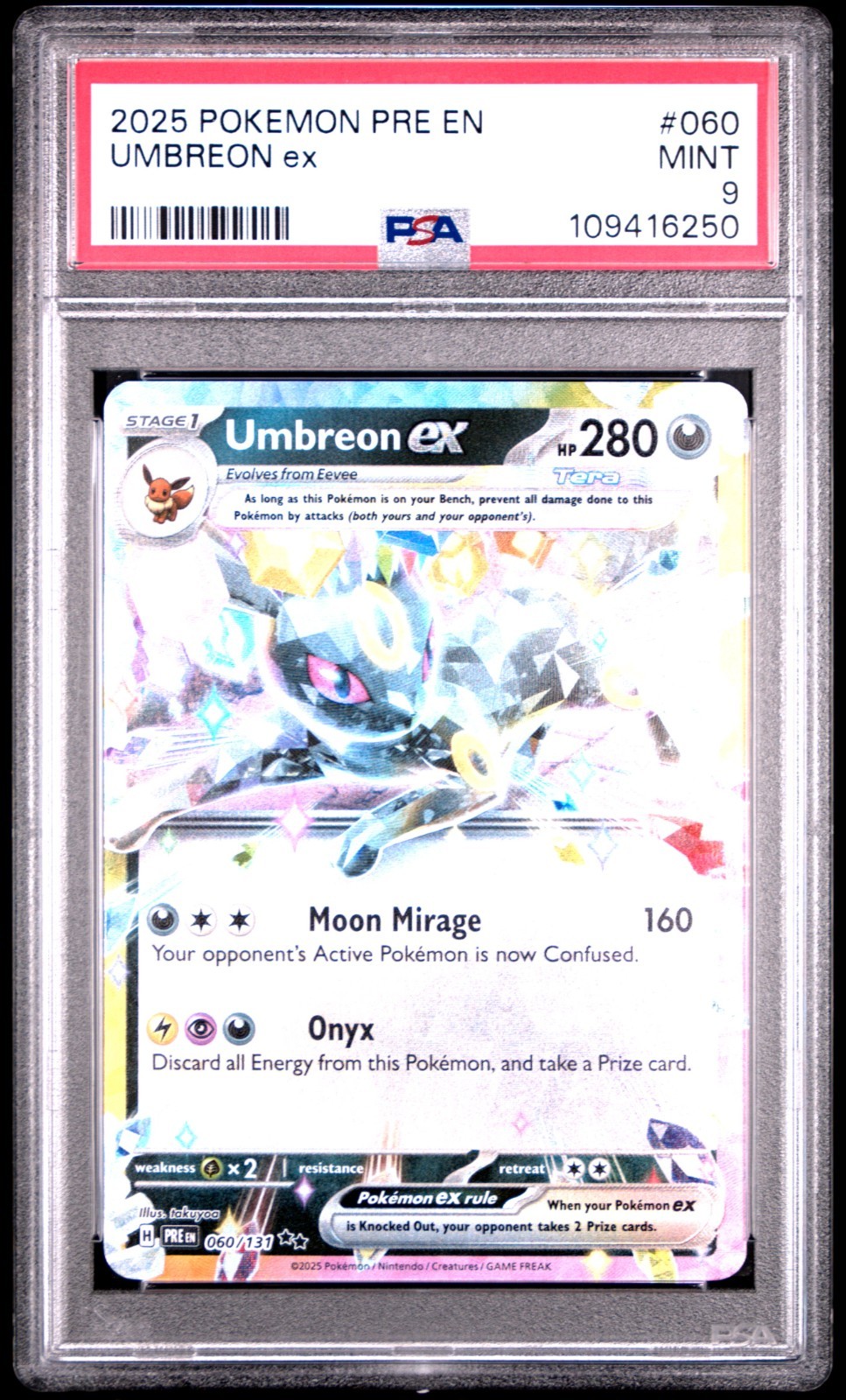 Umbreon Ex - 2025 Pokemon Pre En-Prismatic Evolutions #060 PSA 9
