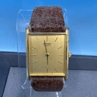 Vtg Seiko Tank Men's Dress Watch Gold Dial Original Leather Band 6530-5079 W1E