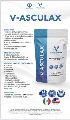 Vital Health V-ASCULAX 60 Capsules w/ Artichoke, Rosemary, MSM EXP 2/2027