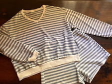 Gray & White Striped V-Neck Super Soft Shorts Set