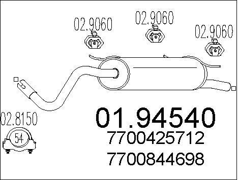 Silencieux arriere Megane Cabriolet 1.6 pour reparation ligne origine