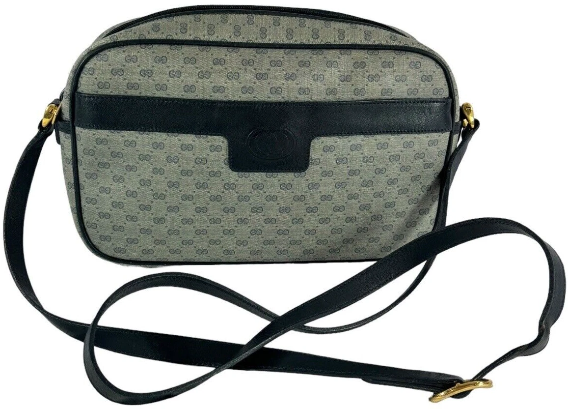 Sac bandoulière bleu marine GUCCI toile Supreme Micro GG garniture bleue authentifié