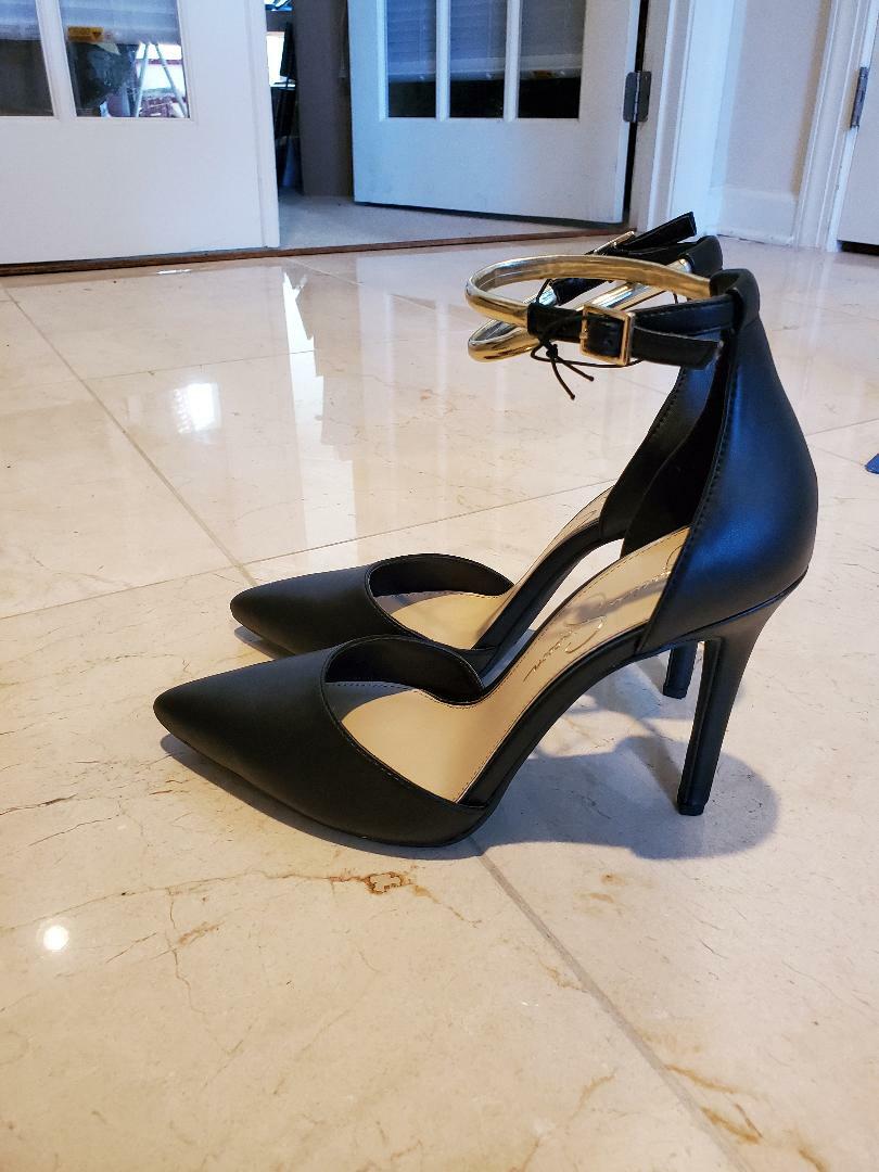 Women's Jessica Simpson JP-Pedrina2 Ankle Strap High Heel Shoes- Black u0026  Gold | eBay