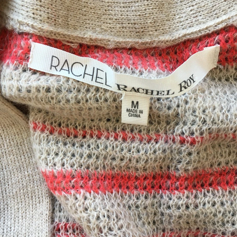 Cárdigan tejido RACHEL ROY para mujer talla XS beige marrón rojo a rayas mezcla de lana Foto 2 de 4