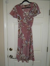 SHEIN Women's DRESS size Small Mauve pink floral wrap Short sleeve