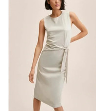 Mango Women's Ferti2 Dress 4 Small Sheath Wrap Style Tie Midi Beige Stretch