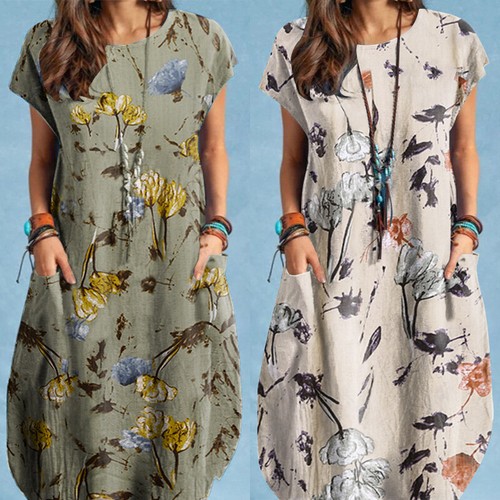 ZANZEA Womens Short Sleeve Floral Printed Casual Baggy Bohemian Beach Mini Dress - Picture 4 of 10