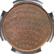 1836 HT-155 NGC MS 61 ATTLEBORO MA R & W Robinson Hard Times Token