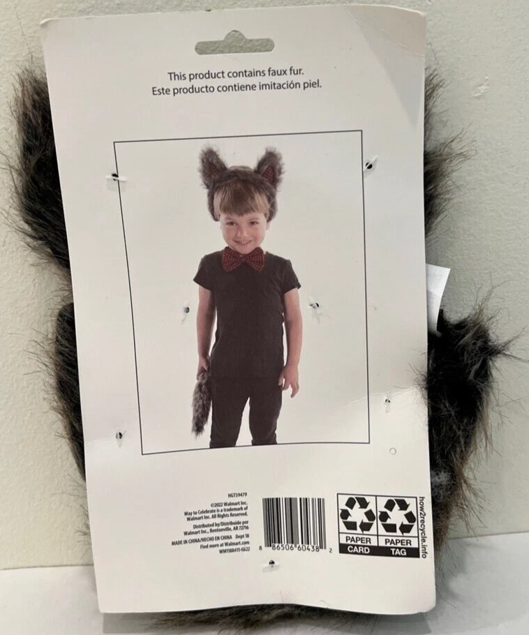 Brown Wolf Costume for kids Headband + bow + tail new with tag Halloween - Image 3 of 3