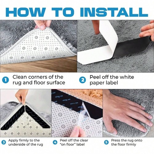 8 X RUG CARPET MAT GRIPPERS RUGGIES NON SLIP SKID REUSABLE WASHABLE GRIPS UK - Picture 3 of 8