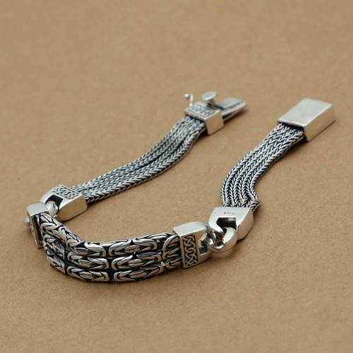 Bracelet Homme Argent Sterling 925 Lourd - Maillon Byzantin 11mm - Taille 8.5 Pouces - Neuf Sous Blister - Thème Militaire