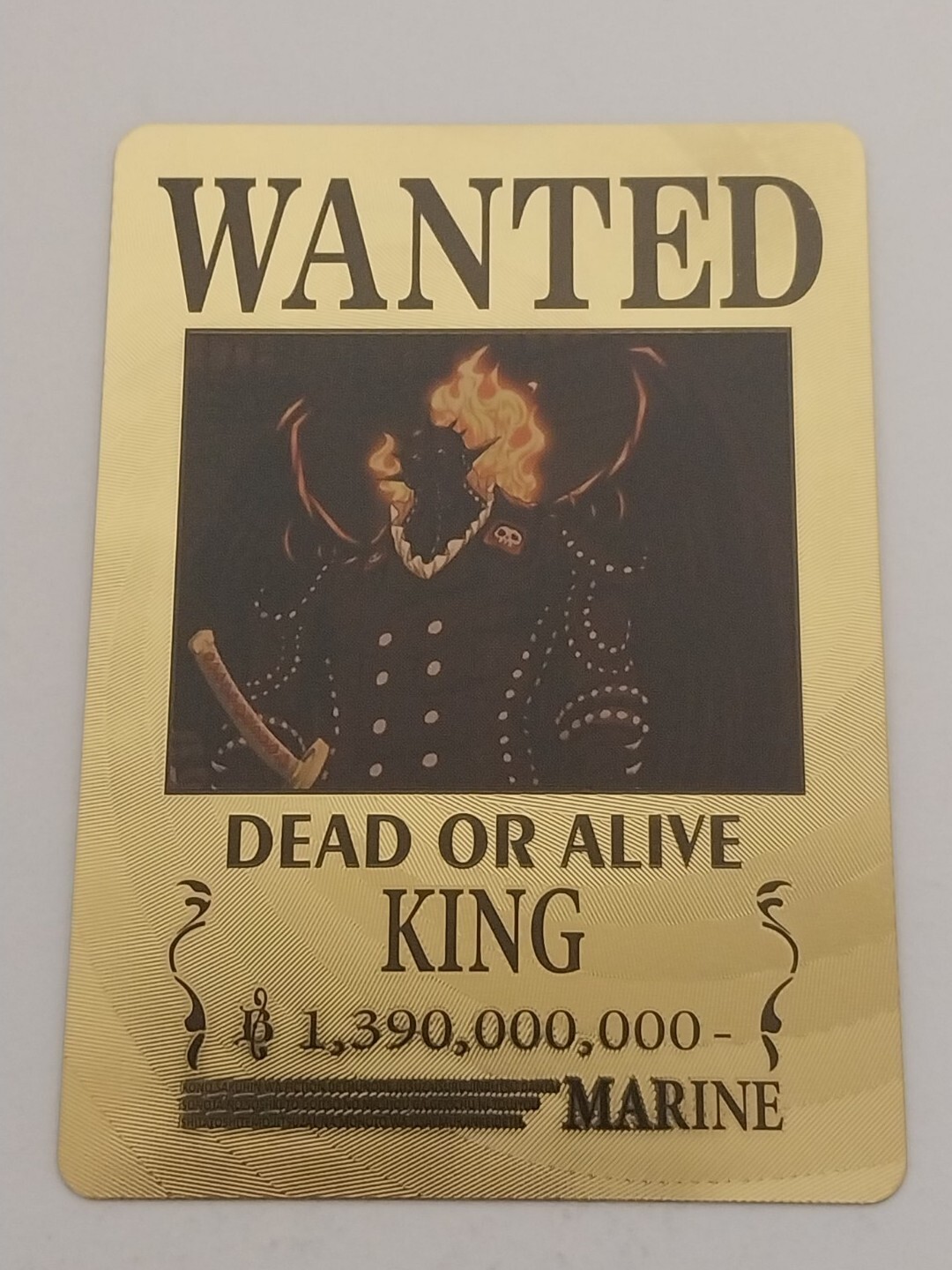 King One Piece Wanted Poster Premium Gold Metal Collectible Card  