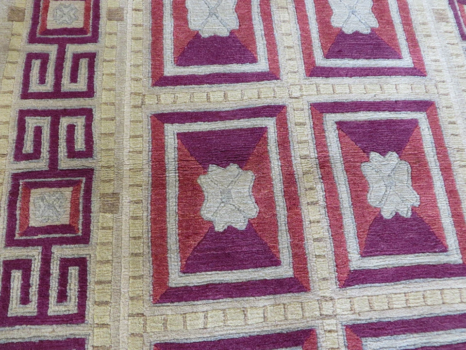 Alfombra oriental tibetana moderna geométrica anudada a mano 4 x 6 G7560 Foto 4 de 4