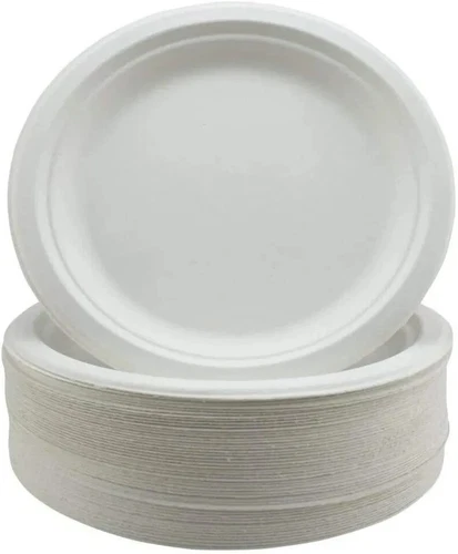 Rigid Paper Plates 7" Heavy Duty White Bagasse Plates Reusable Microwave Safe