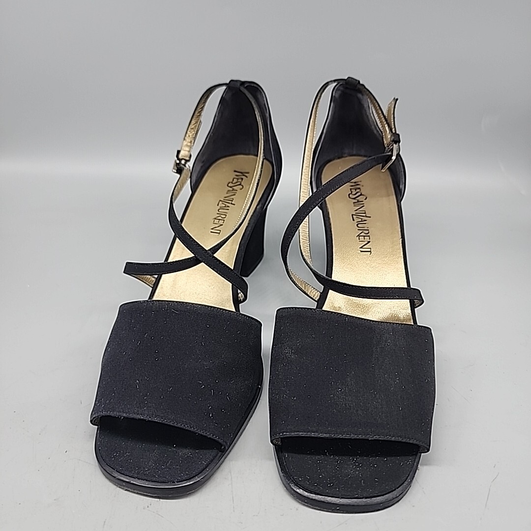 yves saint laurent scarpa donna pelle 9 5 nero tacco a blocco cinturino punta aperta