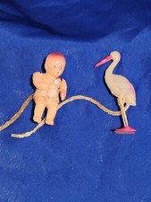 Vintage Celluloid Stork  Baby lot of 2 Baby Shower Decor Cake Topper 3  