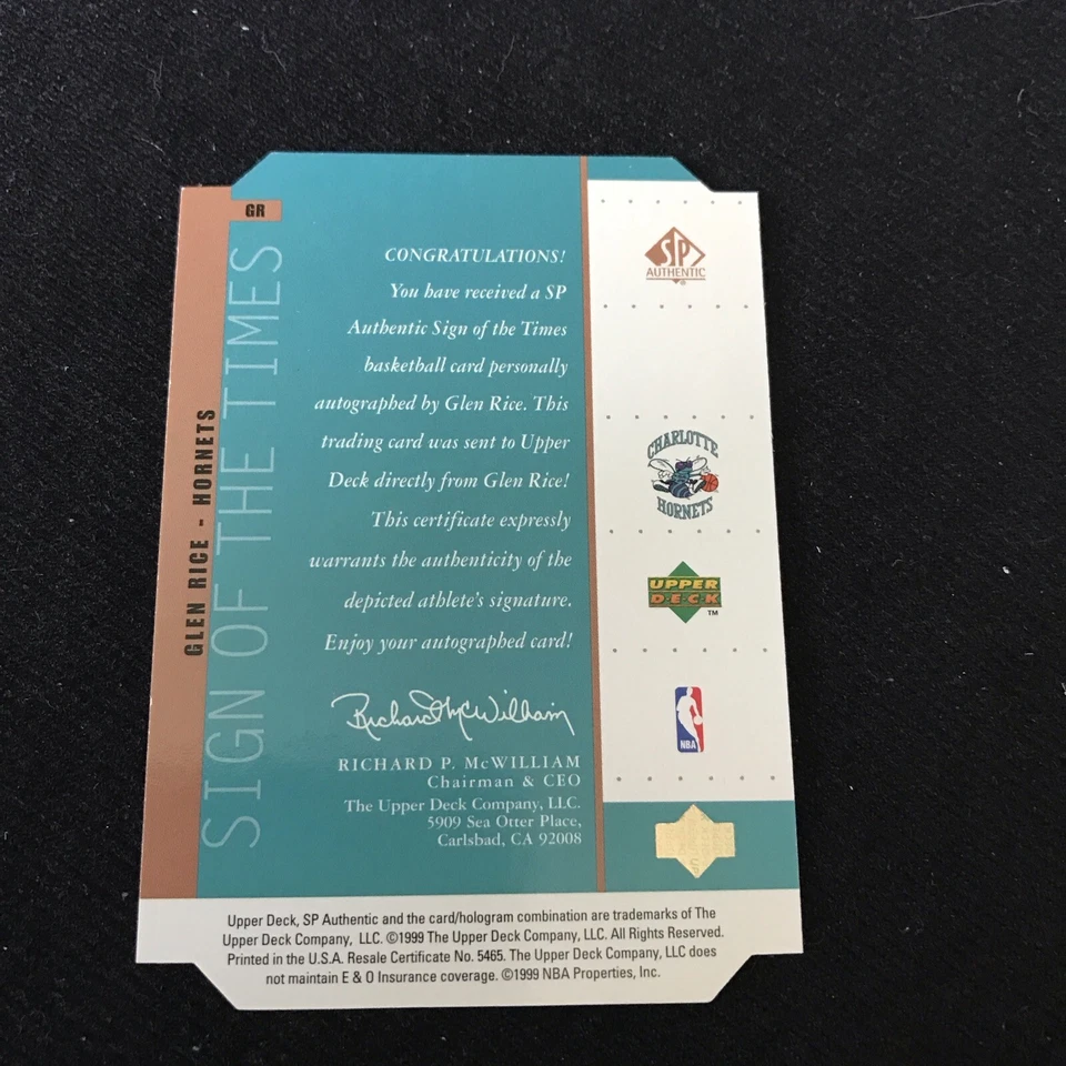 GLEN RICE 1999-00 SP AUTHENTIC SIGN OF THE TIMES AUTOGRAPH AUTO - Image 2 of 2