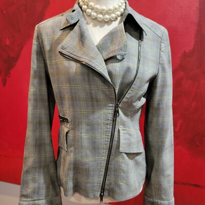 Marella Made in Italy Wool Blend Plaid Zipper Lite Jacket size 6