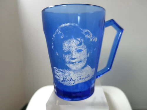 Vintage Cobalt Blue Shirley Temple Glass Cup Mug 3 3/4" Holds 6 fluid ounces