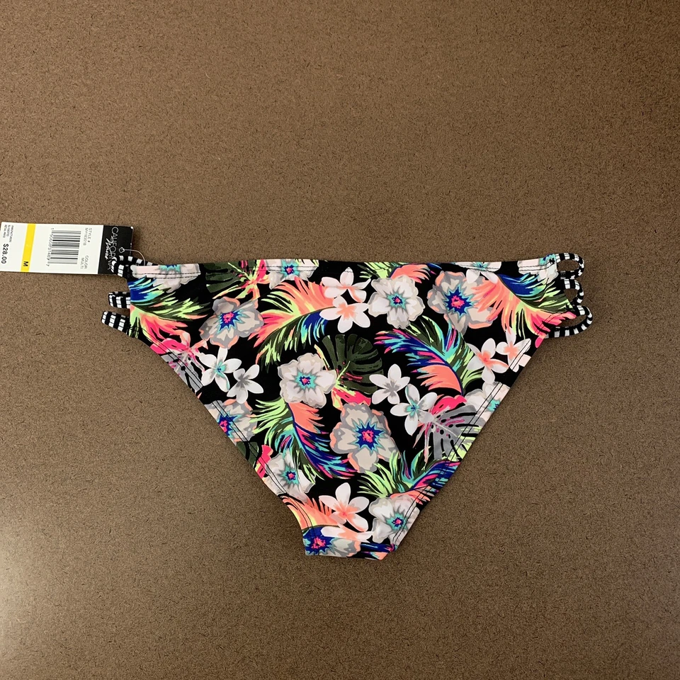 Parte inferior de traje de baño California Waves Hibiscus Punch con tiras hipster talla mediana Foto 4 de 4