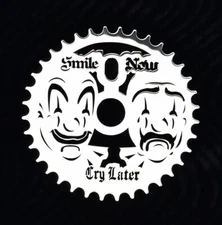 NEW! CUSTOM 36T STEEL SMILE NOW/CRY LATER CHROME SPROCKET 1/2 X 1/8 1PC CRANK.