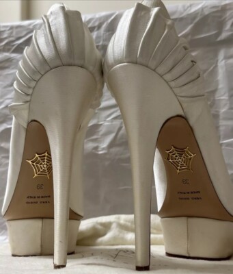 Charlotte Olympia Paloma White Satin Platform Heels 6UK 39EU