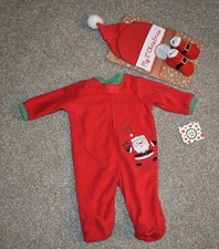 My First Christmas Santa Pajamas little me Footed Sleeper Size 3M hat  booties