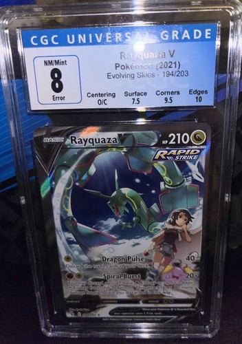 Pokémon TCG Rayquaza V Alt Miscut Error Evolving Skies 194/203 CGC 8 - Picture 3 of 5