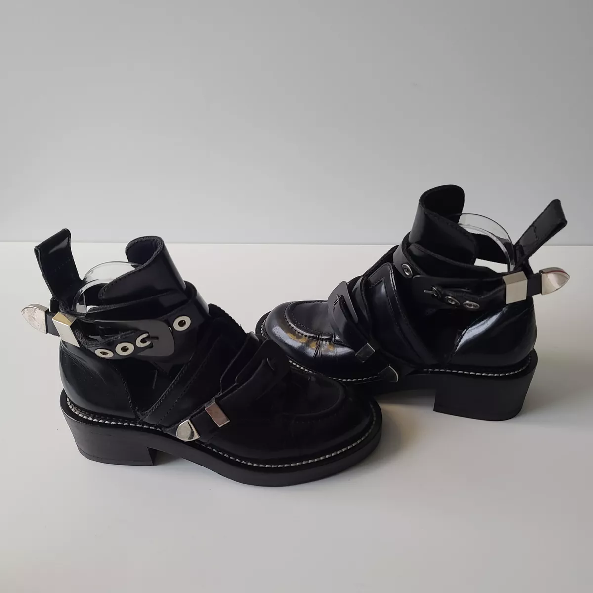 Balenciaga Ceinture Buckle Cut Out Black Moto Derby Biker Boots 36 | eBay