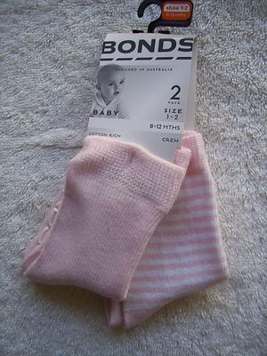 BNWT Baby Girl's Bonds 2 Pack Pink & White Crew Socks Shoe Size 1-2 6 ...
