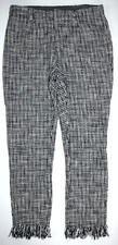 FREE PEOPLE Black  White Houndstooth Fringe Hem Skinny Leg Ankle Pants Womens 6