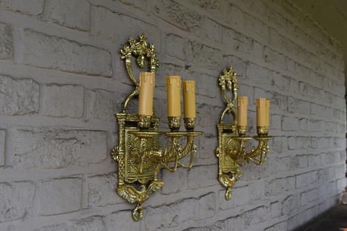 PAIR french large Empire style Napoleon eagle Bronze wall lights sconces rare - Picture 6 of 10