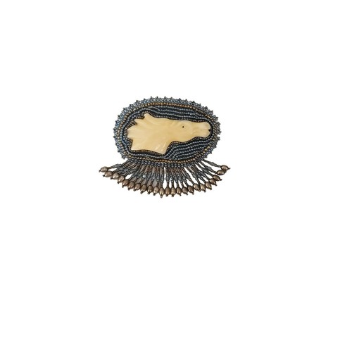 Oval Beaded Dangle Boho Carved Tribal Horse Brooch - Picture 3 of 8