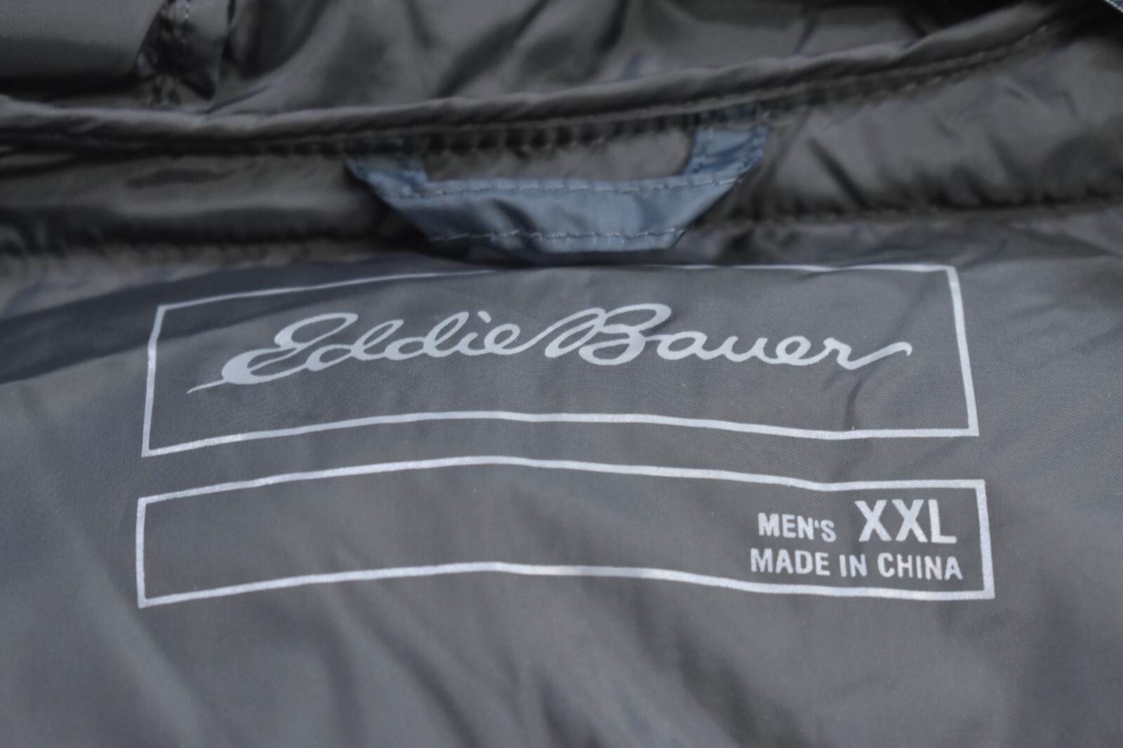 Eddie Bauer Wide Channel Hooded Down Jacket Full Zip Dark Gray Coat Mens 2XL