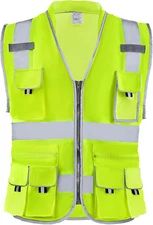 Safety Vest Reflective Yellow Work Vest with 10 Pockets for Men and Women