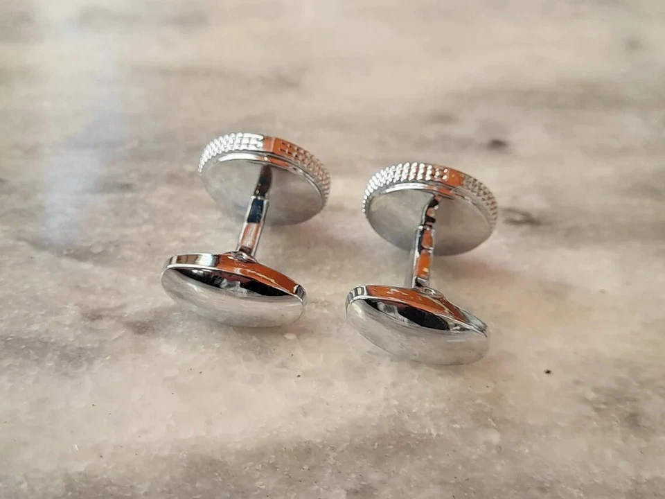 Juego de bisel de zafiro azul redondo creado en laboratorio de 8 mm par de gemelos para hombre en plata 925 Foto 4 de 4