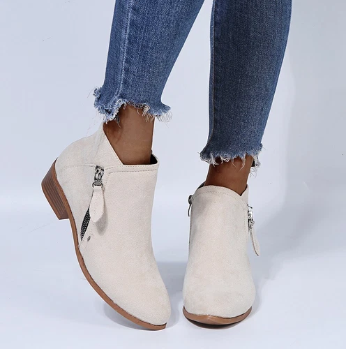 Botas Chelsea al Tobillo Zapatos Damas Imitación Gamuza Informales Cremallera Cómodas Mujeres Zapatos Tallas - Imagen 12 de 25