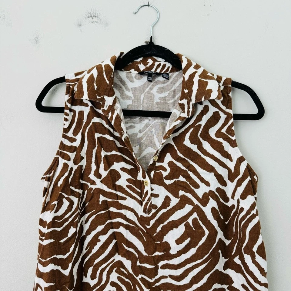 Ellen Tracy a symmetrical tank top Linen Animal Print women’s small Foto 2 de 4