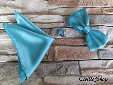 PAPILLON FAZZOLETTO GEMELLI TURCHESE VERDE TIFFANY CRAVATTINO POCHETTE RASO SETA