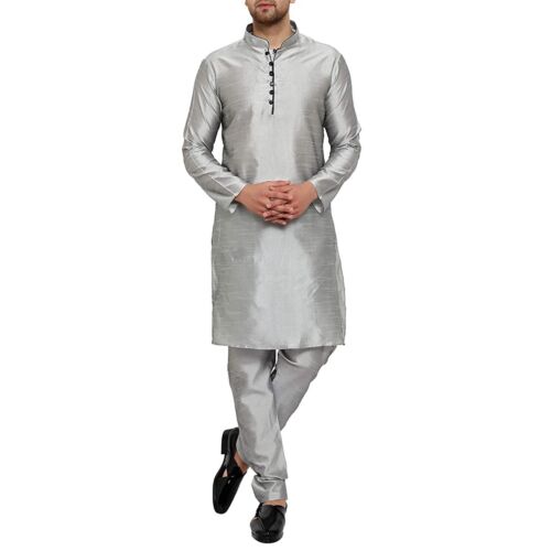Traditional Plain Full Sleeve Silk Kurta Pajama Regular Fit Party Were For Mens - Picture 62 of 66