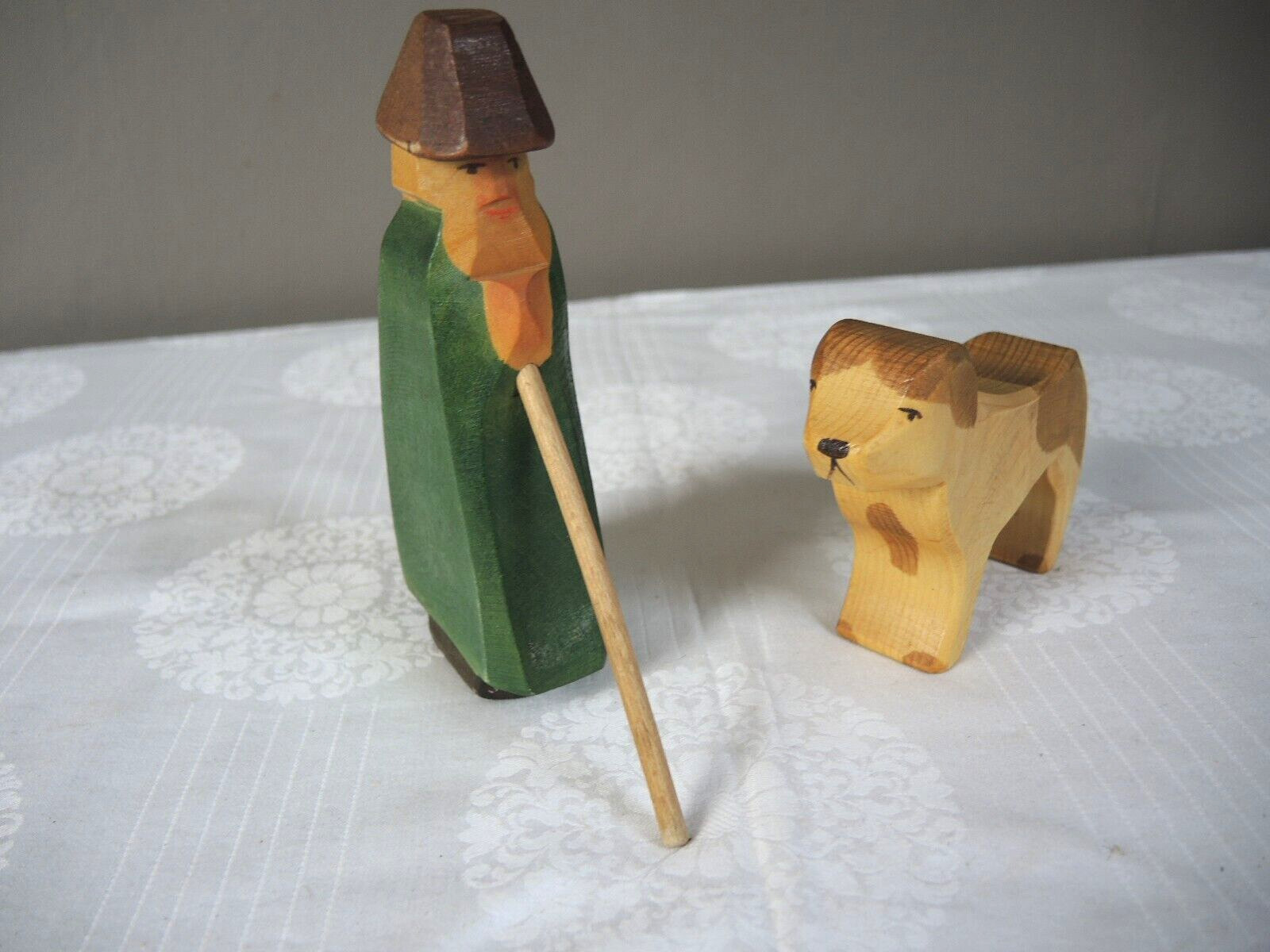 alte Ostheimer Krippenfiguren Schäfer mit Hund neuwertig mit Stempel, bis 14,8cm