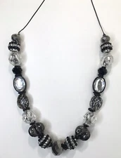 NY Brand Black & White Art Deco Style Crystal Beaded Necklace 21”+ 3" Extender